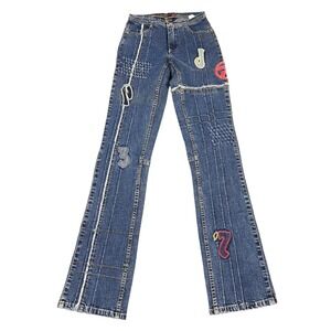 VTG RARE Pepe Jeans Patchwork Flare Jeans Wide Leg Sandblast Size 24 NWT